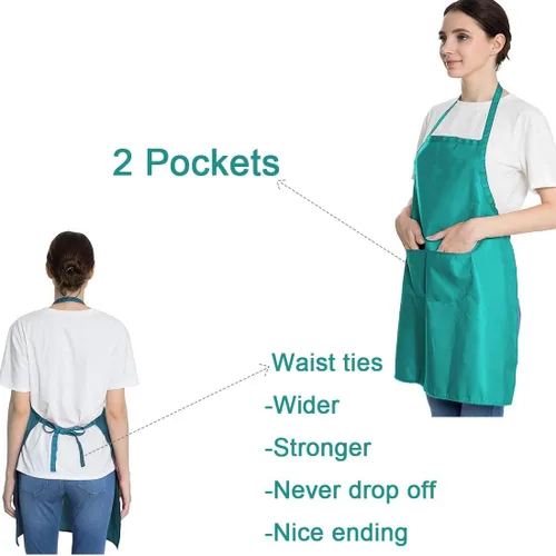 Miniatura 3 de Total de 6 delantales con babero azul bebé a granel con 2 bolsillos para mujeres, hombres y adultos, cocina de chef (6, azul bebé)