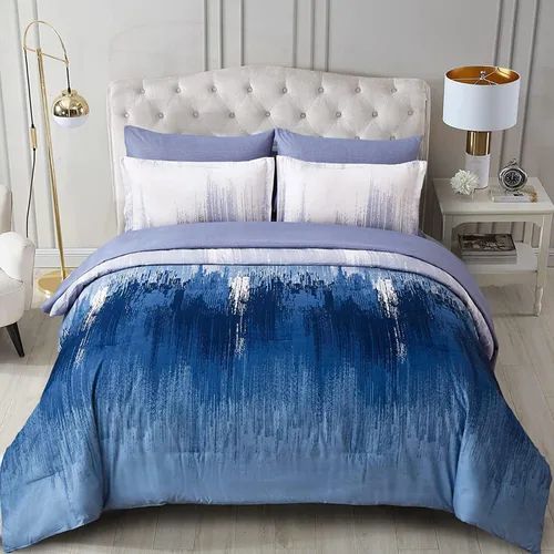 Miniatura 8 de WONGS BEDDING Juego de edredón Queen, Aqua 7 piezas cama en una bolsa arte abstracto colorido degradado juego de ropa de cama de microfibra, 1