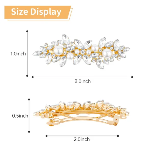 Miniatura 4 de WHAVEL 2 pinzas para el pelo de perlas, pinzas para el cabello con diamantes de imitación, accesorios de perlas para dama de honor, boda