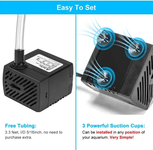 Miniatura 6 de DaToo Bomba de agua sumergible pequeña de 95 GPH 5 W, mini bomba de fuente, ultra silenciosa para acuario, pecera, estanque, estatua, hidroponía