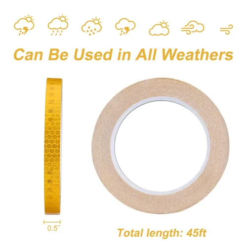 Miniatura 3 de Cinta de seguridad reflectante, tiras reflectantes amarillas de 1/2 pulgada x 45 pies, cinta reflectante impermeable de alta viscosidad para Amarillo