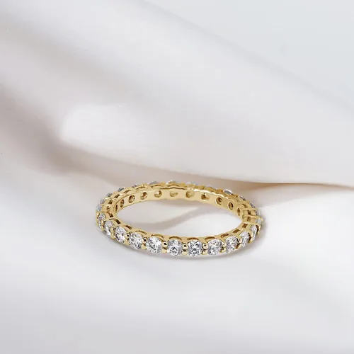 Miniatura 4 de Tienda Collection Platinum or Gold Plated Sterling Silver All-Around Band Ring set with Round Infinite Elements Cubic Zirconia
