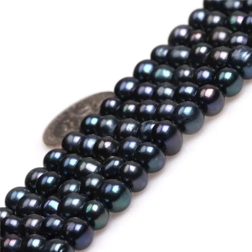 Miniatura 12 de Cuentas de perlas cultivadas de agua dulce para hacer joyas, piedras preciosas naturales semipreciosas de 0.433-0.472 in, redondas, color negro, 15