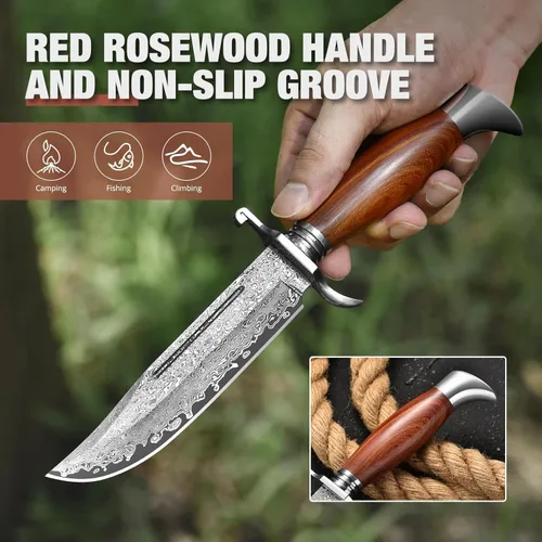 Miniatura 3 de DRACHENADER Cuchillo Bowie de 10.5 pulgadas con funda, cuchillo de hoja fija de supervivencia y bushcraft para caza al aire libre