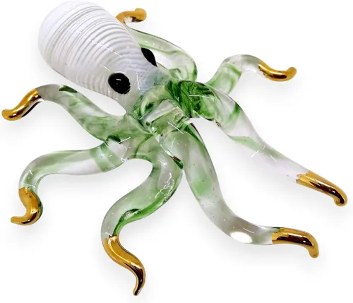 Miniatura 17 de WitnyStore Figura pequeña de pulpo arcoíris punteado dorado de 5½ pulgadas, pulpos de vidrio soplado a mano, calamares, sepia, moluscos marinos