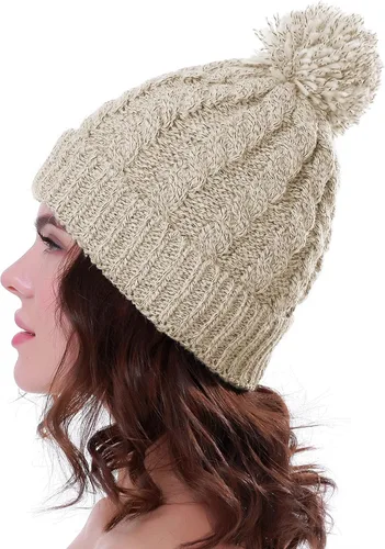 Miniatura 7 de Gorro de invierno para mujer con forro polar cálido, tejido grueso, para esquiar