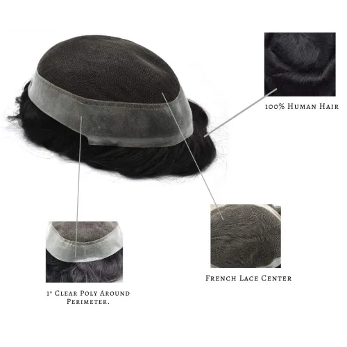 Miniatura 6 de Toupee para hombres Piezas de cabello humano real Encaje suizo para hombres Toupee unidades de cabello humano europeo para hombres postizos sistemas