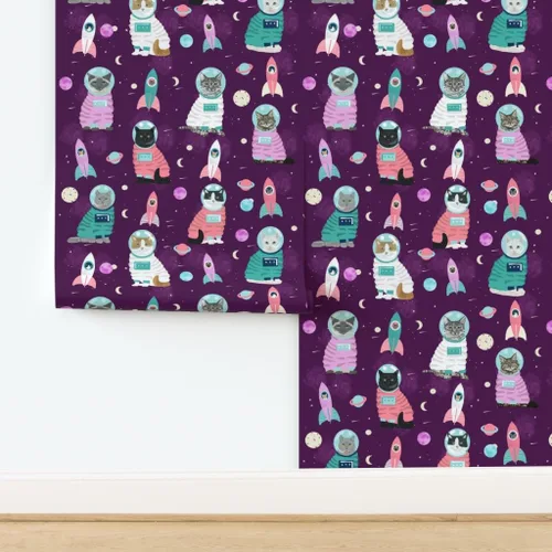 Miniatura 4 de Muestro de papel tapiz extraíble – Gatos espaciales Gato lindo gatito gatito púrpura mascota Retrato personalizado pre-pegado papel pintado por