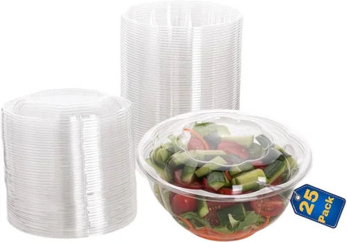 Miniatura 6 de Ensaladeras desechables de plástico con tapas herméticas, ideales para preparación de comidas, comida para llevar, catering, fiestas, picnics