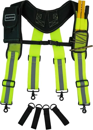Miniatura 10 de MELOTOUGH Tirantes Magnéticos para Cinturón de Herramientas con Pulsera Magnética de Muñeca para Cinturón de Trabajo Tirantes Acolchados de Rojo