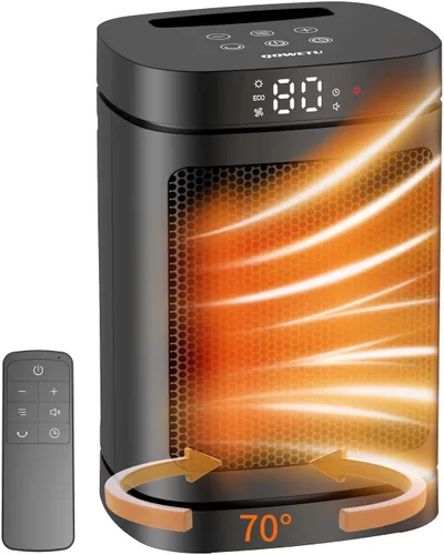 Calentador de espacio para uso en interiores - Calentadores eléctricos QOWETU de 1500 W con termostato, oscilación de 70°, 5 modos, control remoto,
