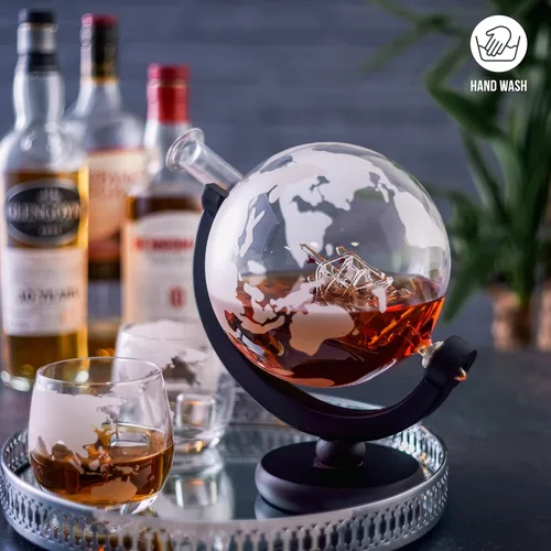Miniatura 2 de Juego de decantadores de whisky de globo grande para hombre, 50 onzas (50.7 fl oz) con 2 vasos, regalos de cumpleaños de aniversario para él