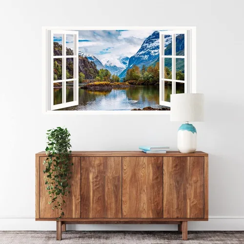 Miniatura 8 de Calcomanías de pared de paisaje, 3D, montaña, bosque, lago, calcomanías de pared extraíbles para ventana falsa, despegar y pegar, calcomanías