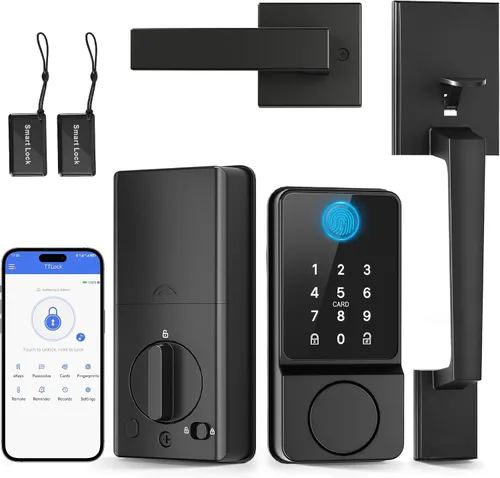 Cerradura de Puerta de Entrada sin Llave con Manija, Conjunto de Cerradura Frontal Inteligente con Control por APP, Cerradura de Puerta con Teclado