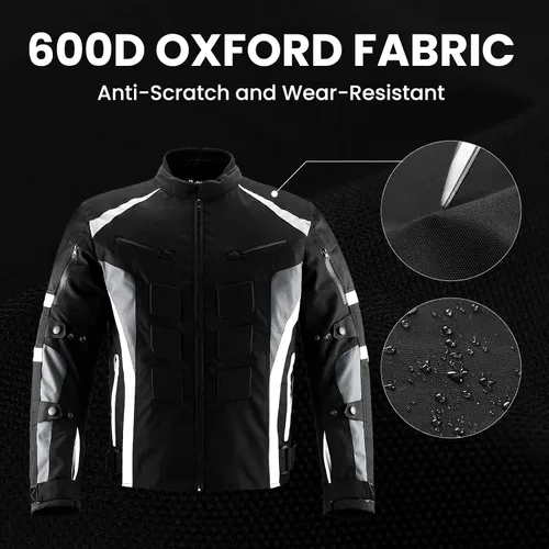 Miniatura 8 de Chaqueta de motocicleta ILM con armadura CE para hombres Enduro Touring Dualsport, resistente al agua, textil, para todo tipo de clima B02 Blanco