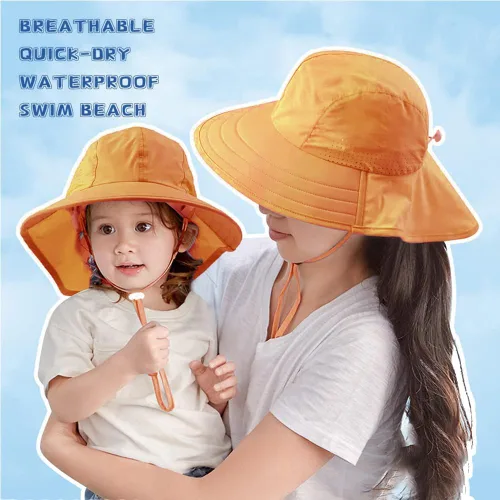 Miniatura 80 de Sombrero de verano para niños pequeños con solapa para el cuello, impermeable, sombrero de natación para niños, protección UV, sombrero de playa