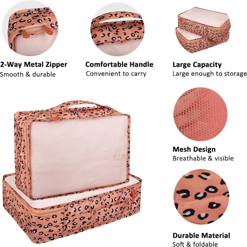 Miniatura 6 de Juego de cubos de embalaje, 2 organizadores de embalaje para maletas (leopardo rosa)