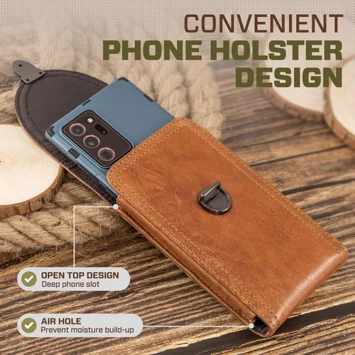 Miniatura 4 de Funda de cuero genuino para iPhone 17 Pro Max 16 Pro Max 15 Pro Max 14 Pro Max Samsung S24 Ultra S25 Ultra Funda para cinturón con clip para Marrón