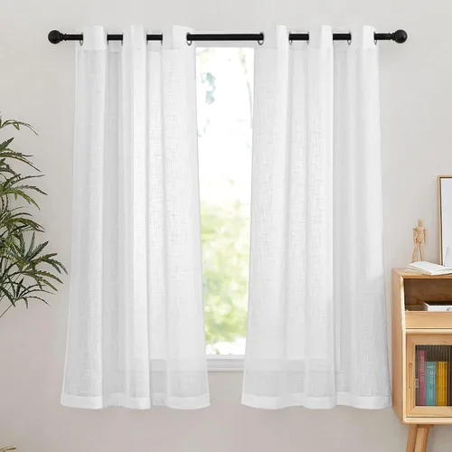 Miniatura 23 de NICETOWN Cortinas de lino transparente blanco para ventanas de 84 pulgadas de largo, cortinas verticales semitransparentes con ojales en la parte
