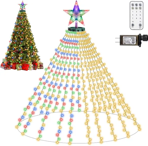 Miniatura 12 de 410 luces LED para árbol de Navidad con estrella superior, tira de luces de Navidad con anillo para árbol, 6.6 pies x 16 líneas, luces parpadeantes