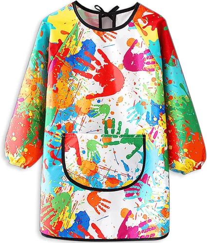 Miniatura 10 de MINIQ Delantal de Arte para Niños, Delantal para Pintar para Pequeñitos, Delantal de Artista para Niños con Bolsillo y Mangas Largas, Sección Larga