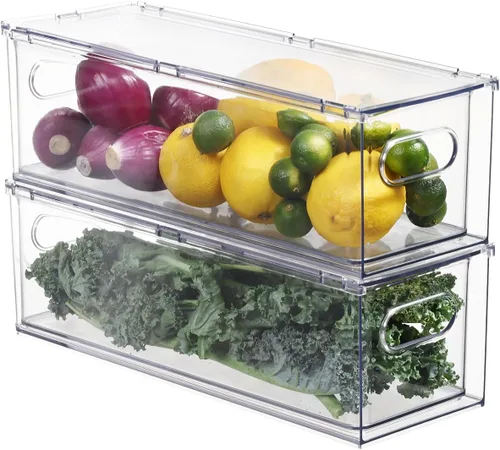 Miniatura 11 de Cajones extraíbles apilables para nevera, organizadores apilables transparentes para refrigerador, organizador de almacenamiento para nevera