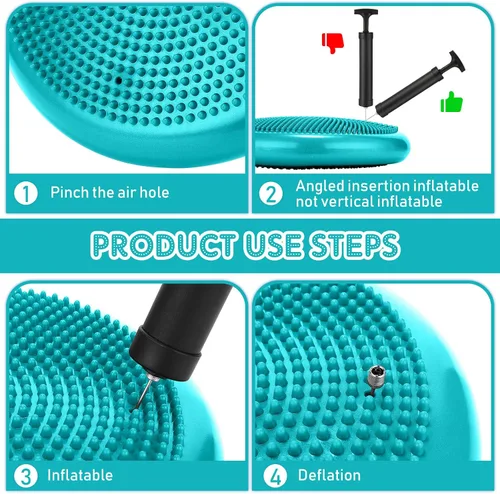Miniatura 5 de Jerify 4 Piezas Cojín de Equilibrio Inflable Flexible para Asiento Oscilante, Almohadilla de Equilibrio de Estabilidad, Disco de Equilibrio, Asiento