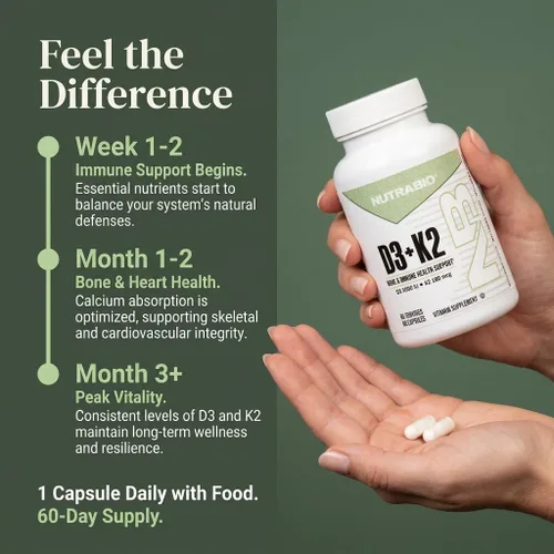 Miniatura 5 de NutraBio Vitamina D3 K2 5000 UI D3 como colecalciferol con vitamina K2 como MENA-Q MK7 (180 mcg) Apoya la salud ósea y cardíaca Sin OMG, sin