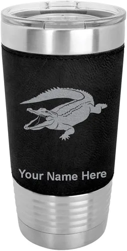 Miniatura 21 de LaserGram Vaso aislado al vacío de 20 onzas, cocodrilo, grabado personalizado incluido (piel sintética, estilo béisbol)