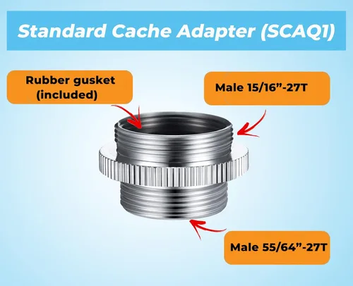 Miniatura 3 de SCAQ1 - Adaptador de caché estándar de 15/16 pulgadas, 27T a 55/64 pulgadas, 27T, latón macizo cromado, adaptador macho a macho para fregadero