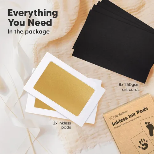 Miniatura 3 de Paquete de 2 kits de huellas de manos y pies sin tinta para bebés - Almohadilla de tinta sin desorden para recuerdos de recién nacidos, kit de Dorado
