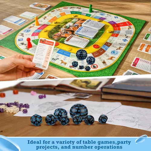 Miniatura 3 de Civaner Juego completo de 15 dados poliédricos D3-D100 esféricos RPG en negro opaco, 100 lados para juegos de rol, suministros de fiesta