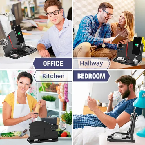 Miniatura 4 de BarvA Estación de acoplamiento de madera Soporte para teléfono y organizador de escritorio Estación de carga de noche y soporte para teléfono