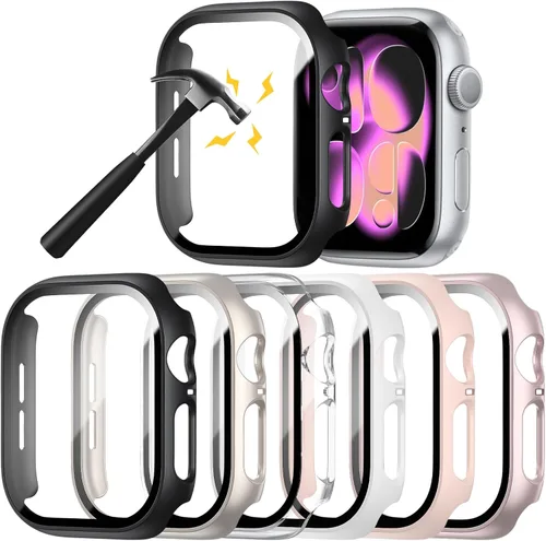 Miniatura 9 de Rontion Juego de 6 fundas rígidas de policarbonato con protector de pantalla de vidrio templado incorporado Compatible con Apple Watch Series 9 8 7