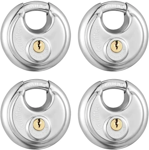 Paquete de 4 candados de disco con llave, cerradura de acero inoxidable con llave, 2-3/4 pulgadas de ancho, grillete de 3/8 pulgadas de diámetro,