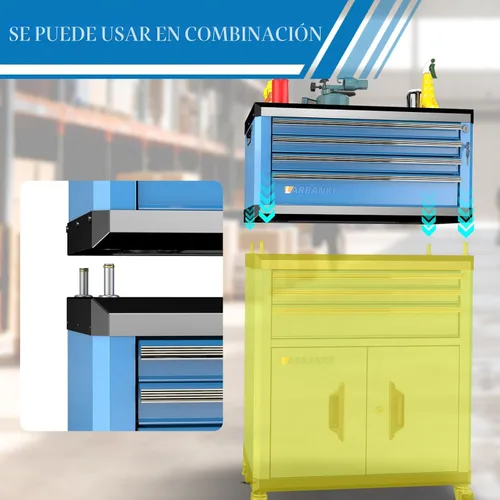 Miniatura 6 de Caja de herramientas de 4 cajones con cerradura y llaves, caja de herramientas portátil con encimera multifuncional, con forro de cajón y orificios