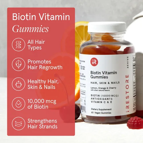 Miniatura 8 de iRestore Vitaminas para el cabello, gomitas veganas de biotina para la piel del cabello y las uñas, gomitas para el cabello, gomitas de biotina