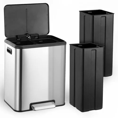 Miniatura 2 de GAOMON Cubo de basura doble de cocina y cubo de reciclaje, 2 x 4 galones, cubo de basura de acero inoxidable, 30 litros, contenedor