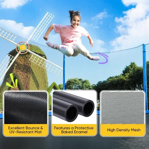 Miniatura 4 de JUPA Trampolín de 8 pies, 10 pies, 12 pies, 14 pies, vagabundo para exteriores con red de cierre, trampolín de 410 libras para niños, trampolín