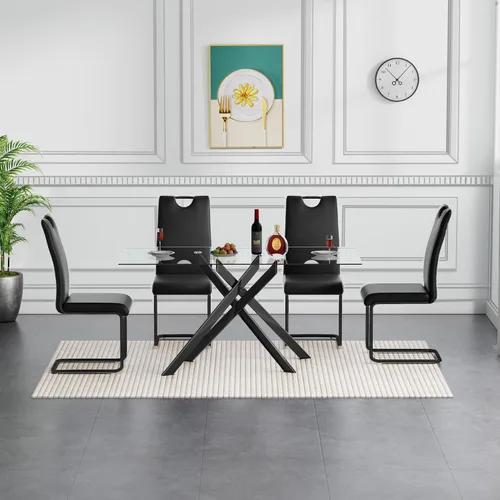 Miniatura 2 de Henf Juego de mesa de comedor de 5 piezas para 4, mesa de comedor rectangular de 51 pulgadas y 4 sillas de comedor de poliuretano gris carbón, mesa