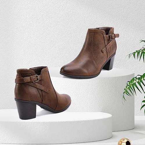 Miniatura 7 de EETTARO Botines de tacón grueso para mujer, con puntera puntiaguda, con cierre lateral, con hebilla