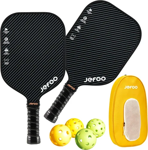 Juego de 2 paletas de pickleball – Material ligero de fibra de vidrio y carbono de alto rendimiento, buen agarre, paletas resistentes para una