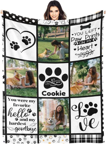 Miniatura 18 de Artsadd Manta conmemorativa personalizada para perros con fotos de perro y nombre, manta conmemorativa personalizada para mascotas, recuerdo