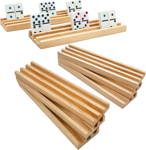 SUTIMSHE Soportes/tableros de dominó de madera, juego de 8, organizadores naturales para el juego de dominó Tren mexicano, Pata de pollo y otros