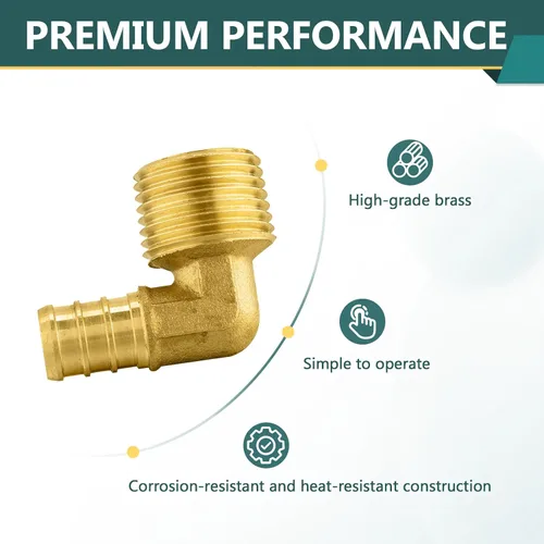 Miniatura 3 de Paquete de 5 accesorios PEX, adaptador de codo NPT roscado macho de 1/2" PEX x 1/2", ASTM F1807