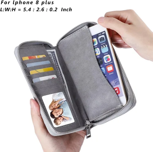 Miniatura 2 de HAWEE Cartera de teléfono celular para mujer con doble cremallera y correa de muñeca extraíble