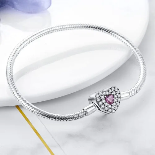 Miniatura 2 de Pandach Pulsera de plata de ley 925 con cierre de circonita cúbica transparente, pulsera de cadena de serpiente básica para cualquier dije