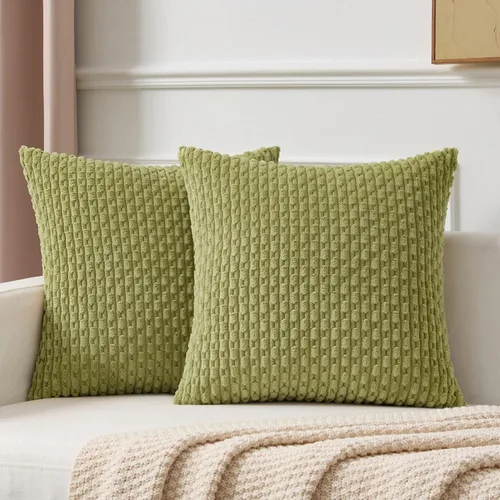 Miniatura 23 de Kevin Textile - Juego de 2 fundas de almohada decorativas de pana de 22 x 22 pulgadas, suaves, estilo bohemio, a rayas, decoración moderna del hogar