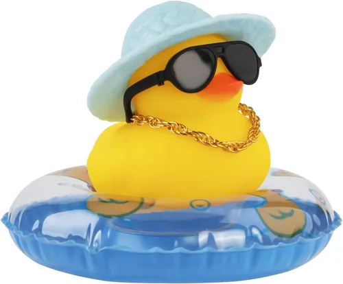 Miniatura 15 de wonuu Pato de Goma para Automóvil, Decoración de Pato Amarillo para Tablero con Sombrero de Sol, Anillo de Natación, Collar, Gafas de Sol