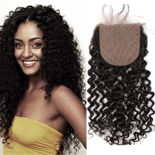 Miniatura 10 de Cabello humano con base de seda 4x4 con cierre de encaje con cabello de bebé, ondulado, cierre de cabello virgen brasileño, parte libre, color Parte